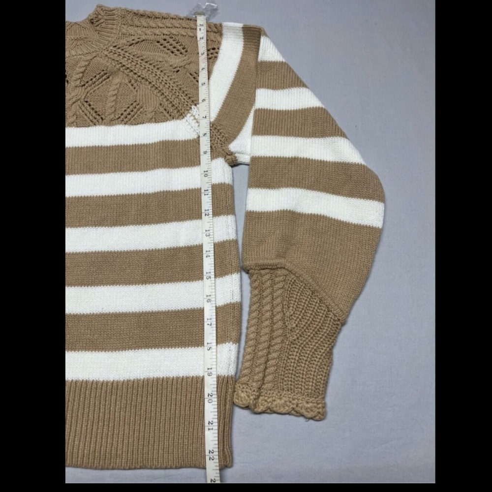 Sam Edelman Joy Novelty Crochet Cable Knit Yoke Striped Pullover Sweater 1062 - Picture 4 of 7